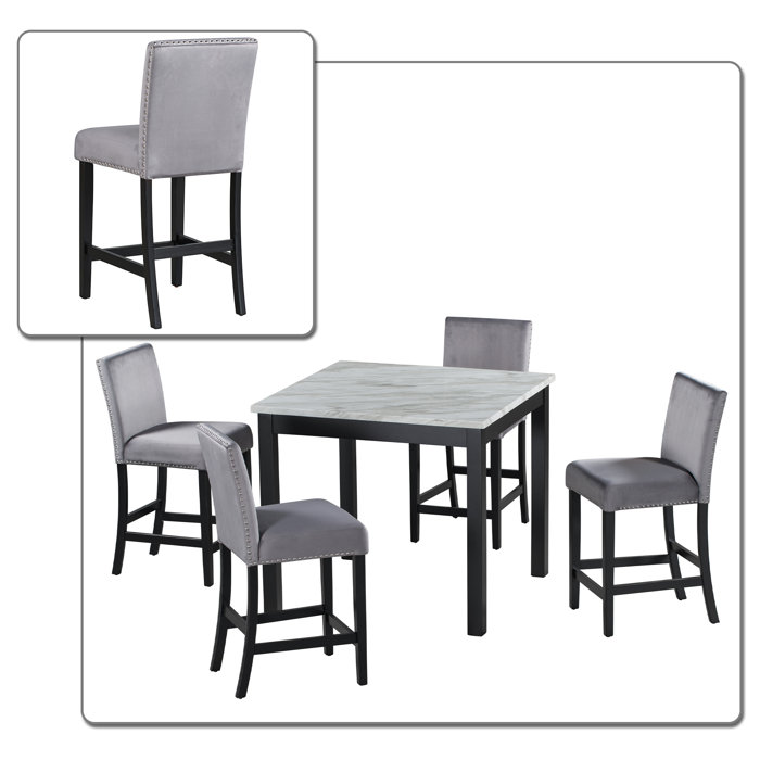 Ivy Bronx Quirke Piece Faux Marble Top Dining Set Reviews Wayfair